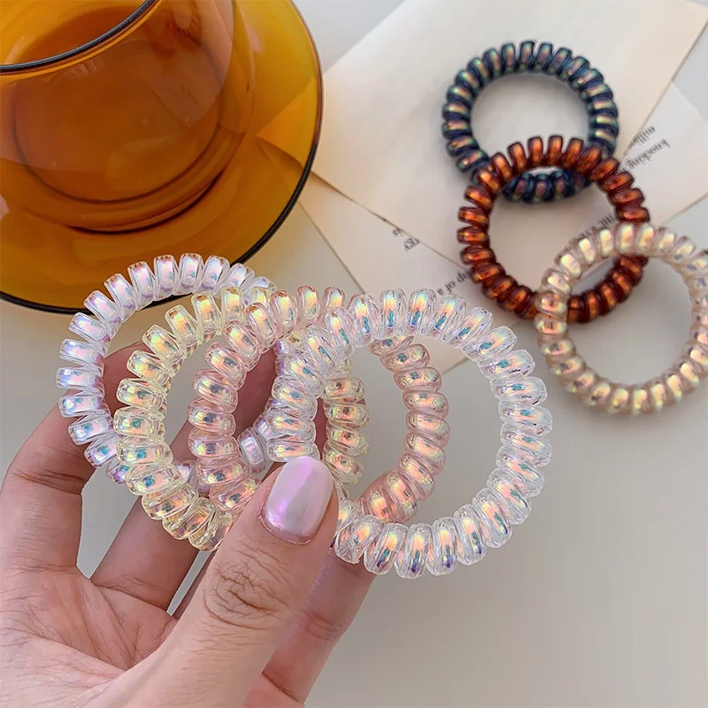 

Shiny Double Color Elastic Hairbands Telephone Wire Hair Ties Rubber Bands Ponytail Holder Women Girls Lovely Hair Accessories