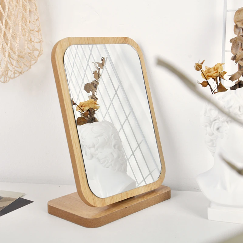 

Makeup Mirror Wooden Student Dormitory Table Erasable Pen Home Decoration 3pркало Korean INS Simple Tyle Fixed Angle