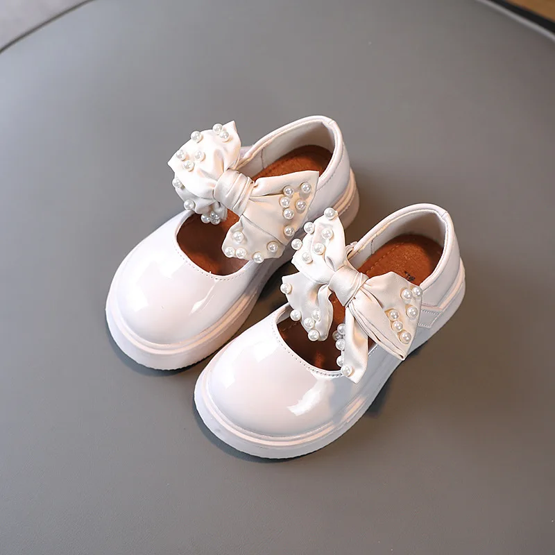 

New Girls Single Princess Shoes Pearl Shallow Children's Flat Shose Kid Baby Bowknot Shoes Spring Autumn Kids Dress Shoes