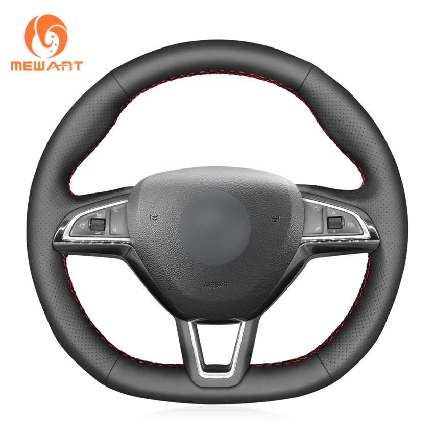 Черный искусственный кожаный ручной сшитый чехол рулевого колеса автомобиля для