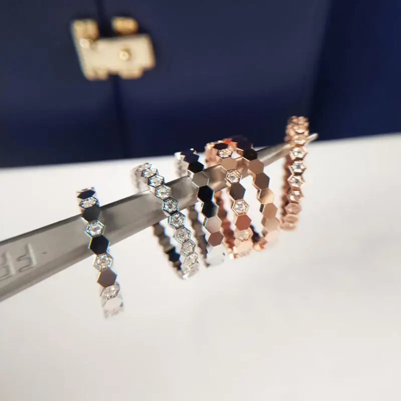 NPKDS Chic Design Exquisite Tiny Honeycomb Rings for Women Stackable Rose Gold Color Wedding Party Tail Ring Trendy Jewelry | Украшения и