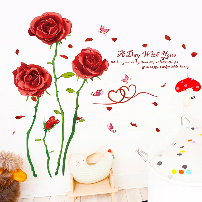 

Rose Flower Wall Stickers for Bedroom Bedside Living Room Wall Decoration Large Wallpaper Mural Self-Adhesive Poster Decals