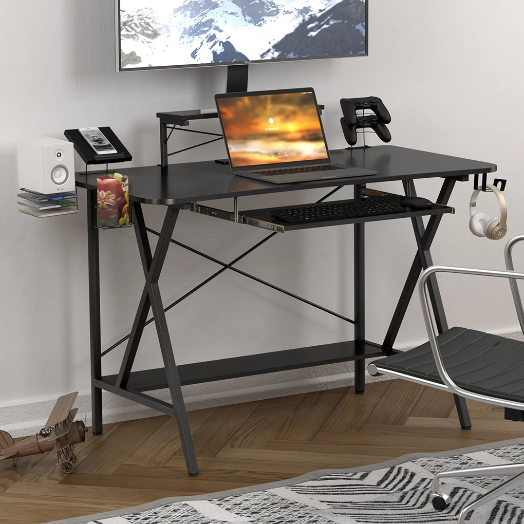 

47" Gaming Table E-Sports Computer Desk Home Office Workstation With USB Multiple Storage Holder Headphone Hook Fiberboard Steel