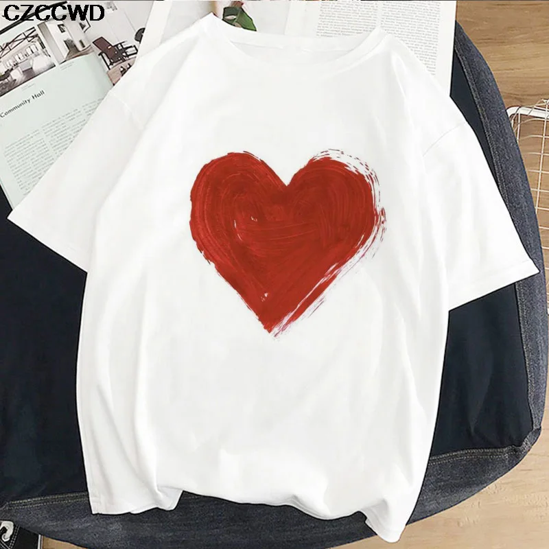 

CZCCWD 2020Summer Ladies T-shirt Simple Love Pattern Female Short-sleeved Harajuku T-shirt Clothes Large Size Graphic Tee Female