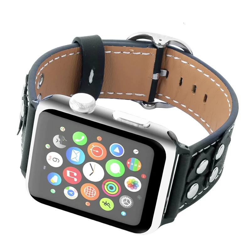 FOHUAS, ремешок из натуральной кожи для Apple Watch, 5, ремешок, 44 мм, 42 мм, iwatch, ремешок с цветком для ногтей, 38 мм, женский браслет с разъемом-адаптером