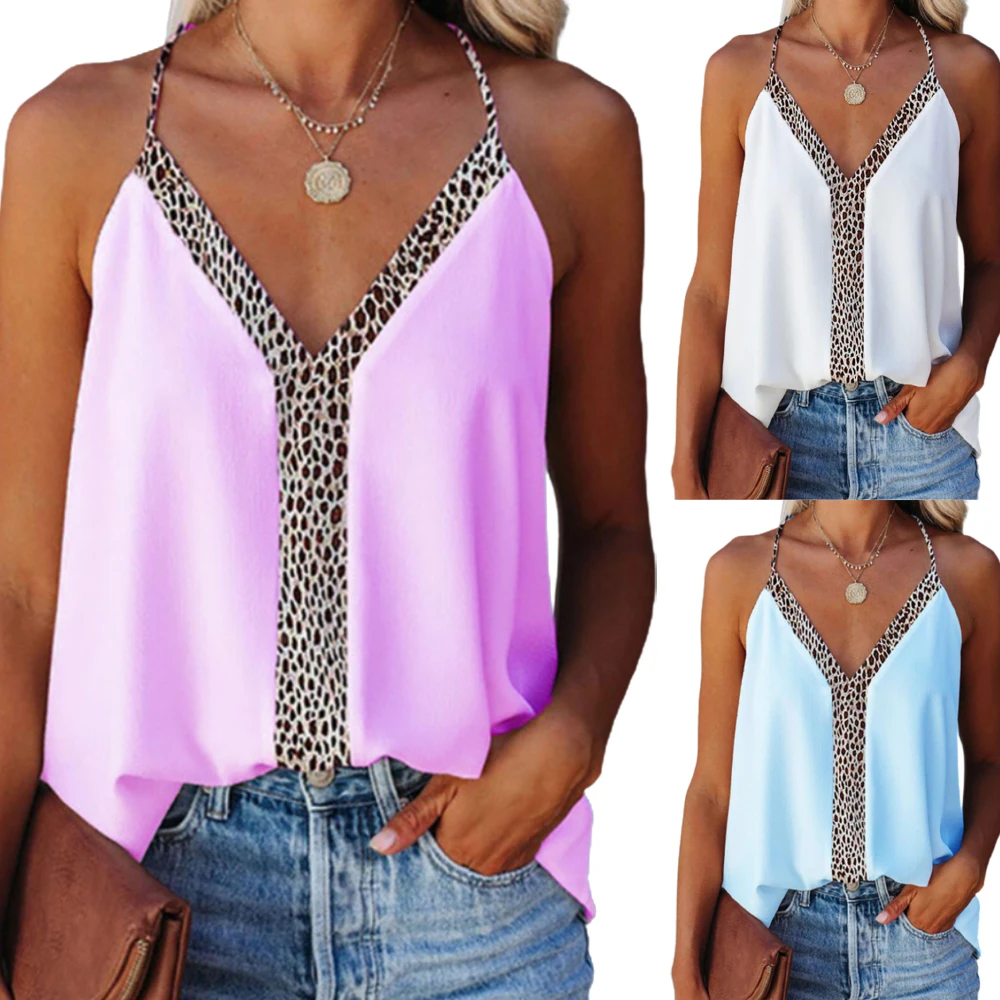 

Womens V-Neck Leopard Tank Tops Ladies Summer Sleeveless Camisole Vest Blouse