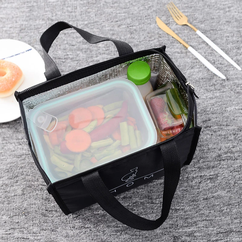 

Fashion Black Thermal Lunch Bag For Men Picnic Travel Waterproof Breakfast Food Container Ice Pack Storage Bag