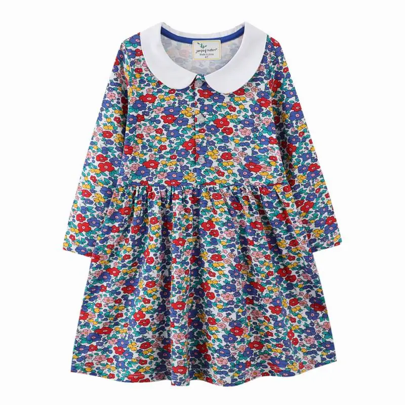 

Jumping meters Girl Autumn Dress Peter Pan Collar Floral Print Baby Girls Long Sleeve Dresses Flowers Children's Party Dress