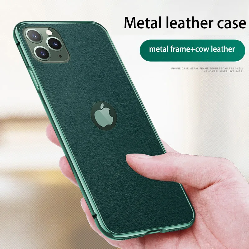 Чехол из коровьей кожи с металлической рамкой для iPhone11 pro max iphone 7 8 plus x xr xs