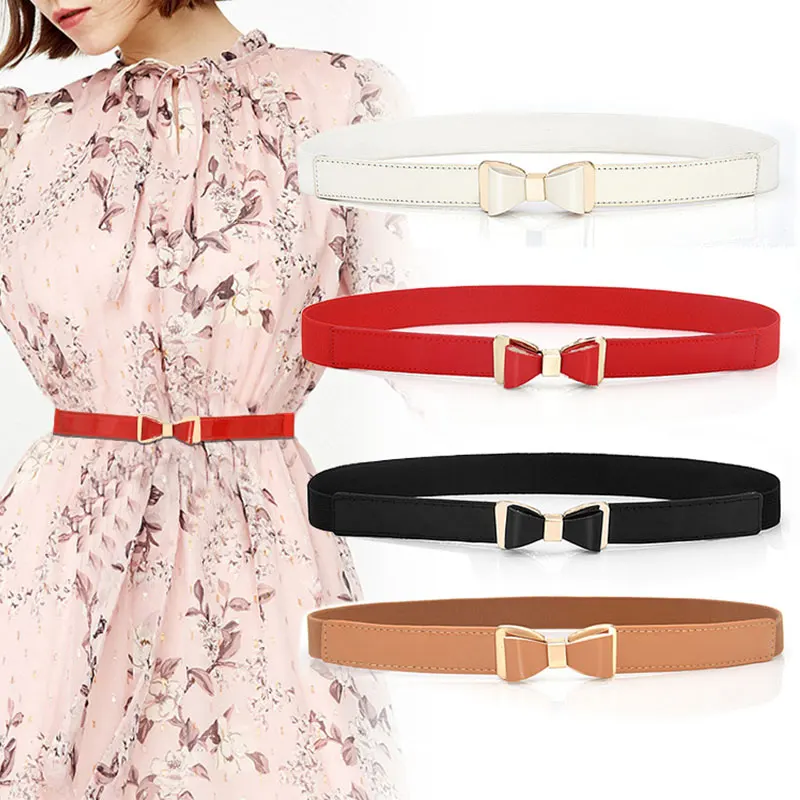 

Women Ladies Bow Thin Leather Waistband Fashion Solid Waist Belt Band Ladies Bow Buckle Belt Korean Version Girdle Waisband 2020
