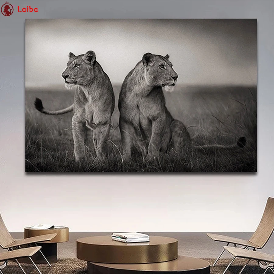 

Алмазная живопись, черно-белое искусство в виде животных, бриллиантовая вышивка 5D «сделай сам» в виде льва, вышивка крестиком, распродажа алмазной мозаики