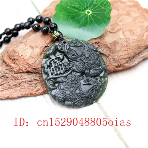 Natural Black Green Chinese Jade Wealth Pendant Beads Necklace Charm Jewelry Obsidian Carved Toad Amulet Gifts for Her Men | Украшения и