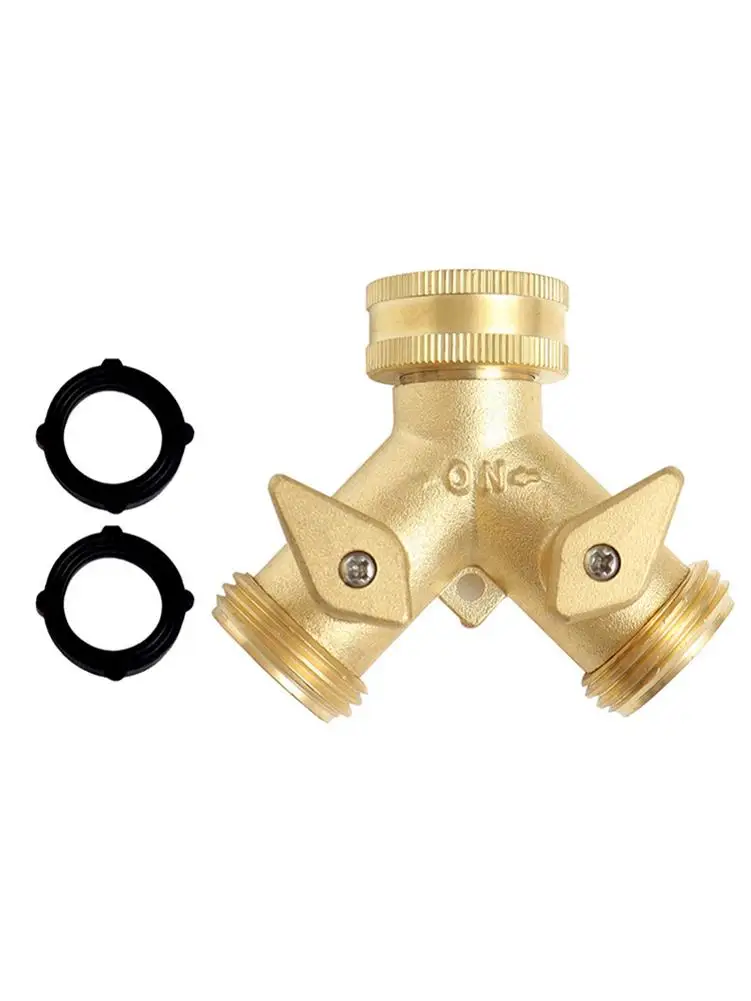 

Adapters Y Garden Hose Connector Durable Sturdy Brass Two-Way Ball Valve Standard 3/4 Inch 2-Way Distributor Prevents Leakage