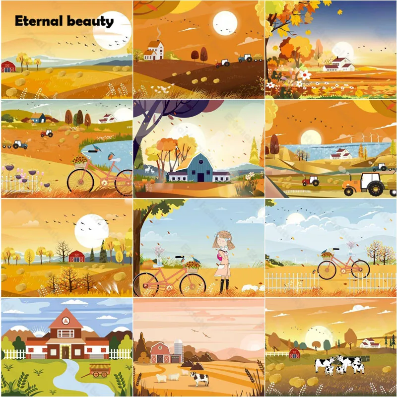 

Autumn Landscape Diamond Painting Cartoon Style Abstract Girl Animal Colorful Landscape Art Diamond Embroidery Cross Stitch Kits