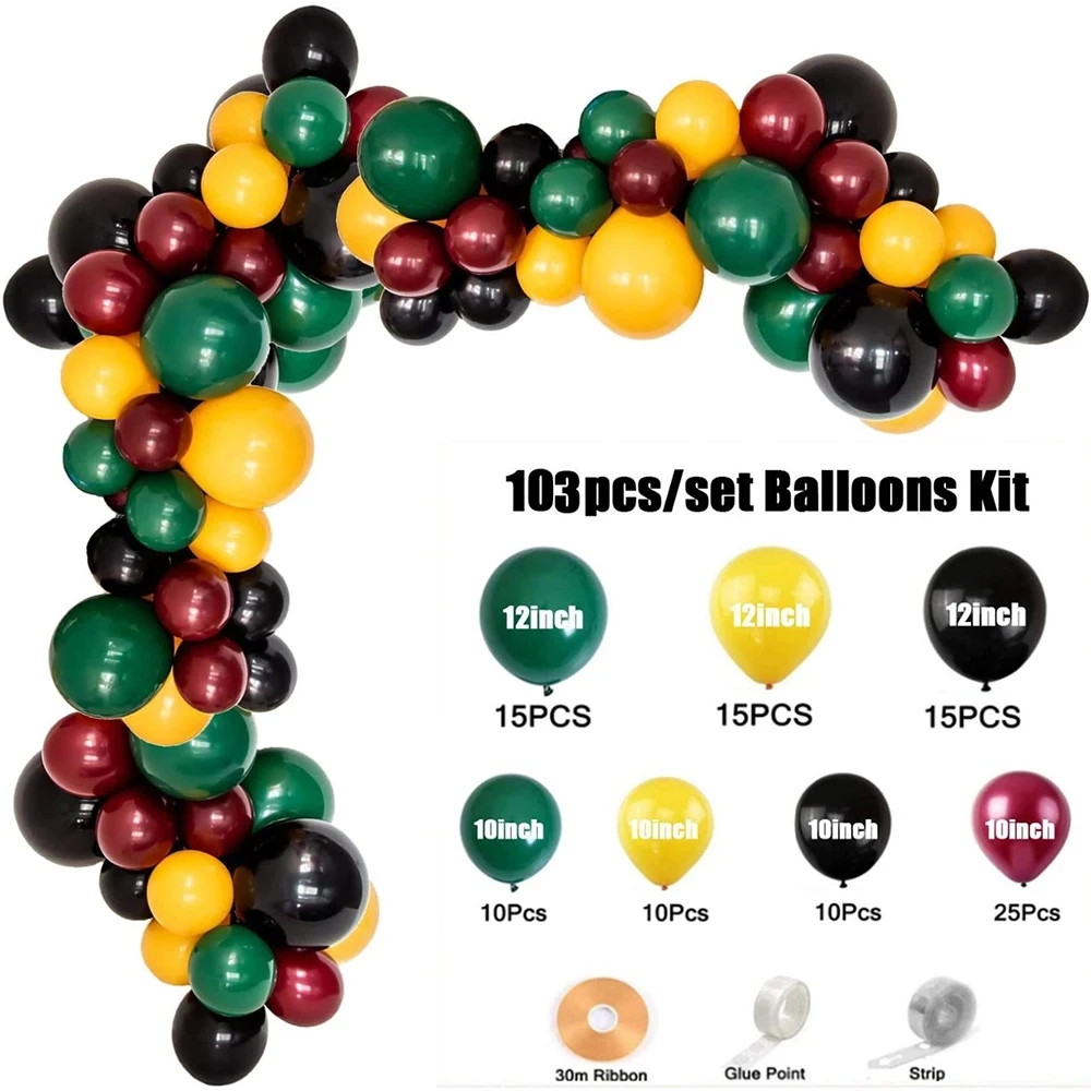 

103Pcs/Lot Green Yellow Balloons Garland Kit Black Burgundy Balloons Birthday Party Decoration Baby Shower Back to School Decor