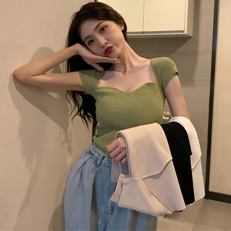 Модная женская одежда приталенный свитер с квадратным вырезом новинка осень 2020