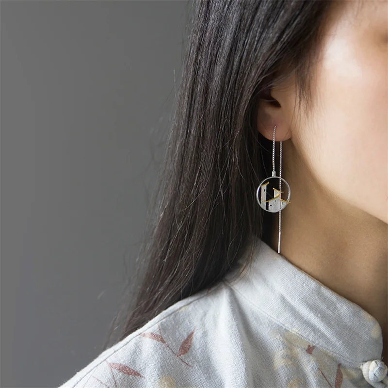

INATURE 925 Sterling Silver Handmade Folk House Long Drop Earrings For Women Statement Jewelry Gift