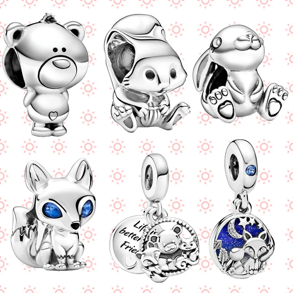 Новое поступление 925 пробы серебра в виде милого медведя с изображением лисички