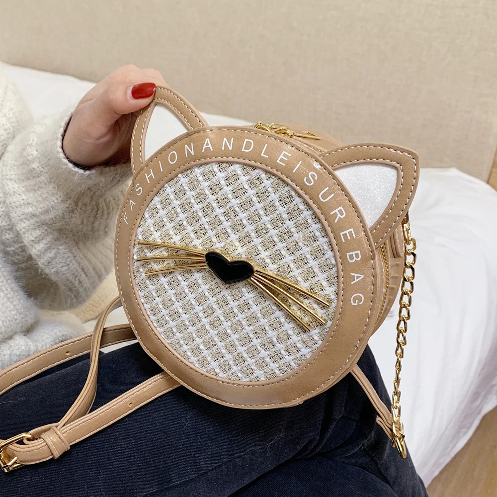 Модные круглые сумки с милым котом для девушек круглая сумка мессенджер через