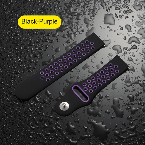 Black Purple UEBN 22 мм 20 мм силиконовый сменный дышащий ремешок для часов Garmin Vivoactive 3 samsung gear S2 S3 спортивные ремешки для часов - Цвет ремешка: Black Purple