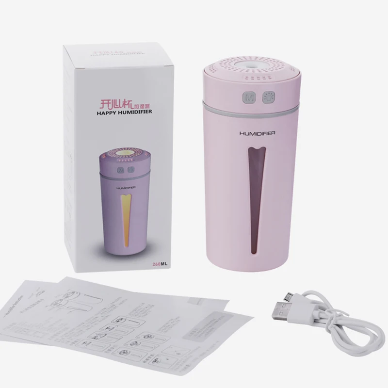 

Nawsunlife 260Ml Color Happy Cup USB Ultrasonic Air Humidifier for Home Office Car Use