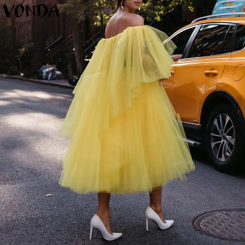 Женское платье с пачкой из сетки размера плюс VONDA летние однотонные вечерние