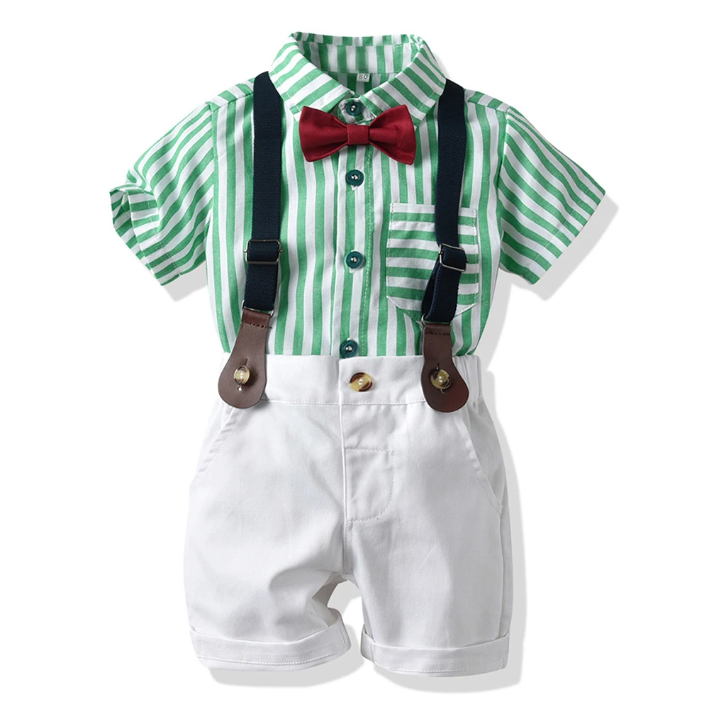 

Детская рубашка в полоску для маленьких мальчиков; комплект одежды; красивые летние комплекты одежды на подтяжках для детей; комплекты детс...