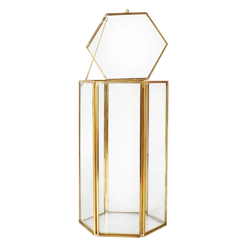 

Hexagon Copper Glass Composite Pen Holder Makeup Brush Pencial Box Multifunction Desktop Organizer Office Accessories Container