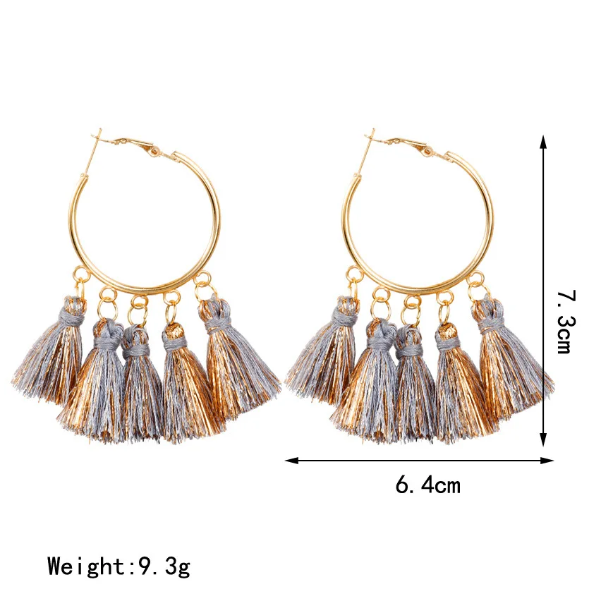 

Bohemian Jewelry Ethnic Folk Style Tassel Earings Handmade Cotton Wire Round Hoop Earrings For Women