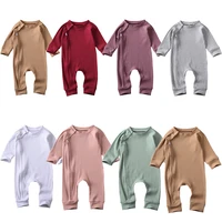 newborn baby boys girls solid romper with zipper ribbed cotton long sleeve jumpsuit baby spring autumn clothes 0 24months