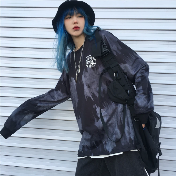 

streetwear fashion print Asymmetry o-neck long sleeve pullover Korean ins harajuku casual loose Sweatshirts hoodies women Unisex