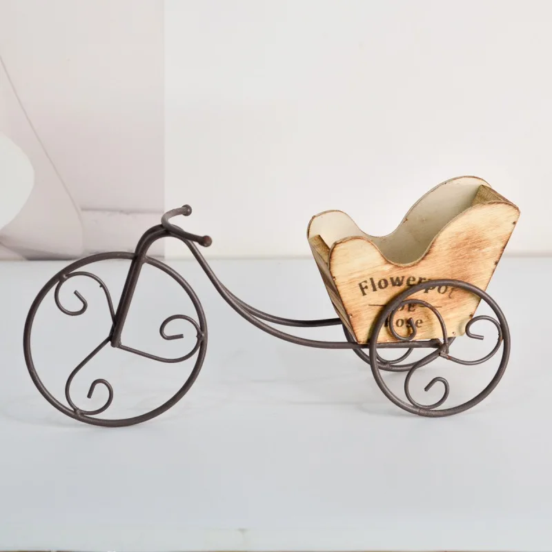 

Wrought Iron Bicycle Wall Hanging Flower Basket Suspension Flower Arrangement Container Home Decor Art Decoration Wooden Flowerp