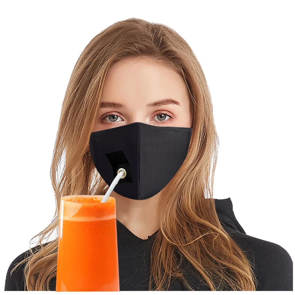 

Fashion designer mask for face mascarillas Adult Women Protect Dustproof Face Mask Drinking Mask with Hole for Straw 5PC