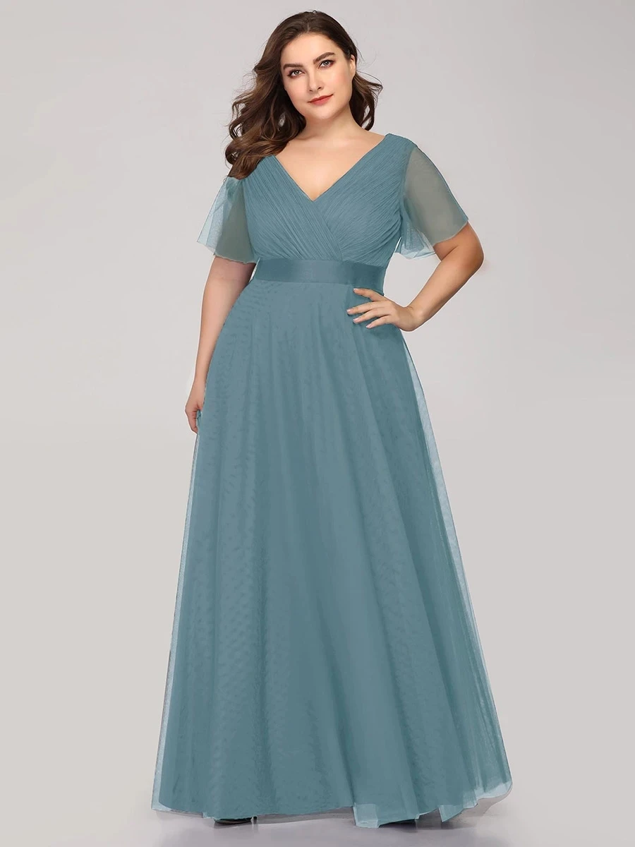 

Plus Size Women's V-Neck Floor-Length Wholesale Bridesmaid Dresses