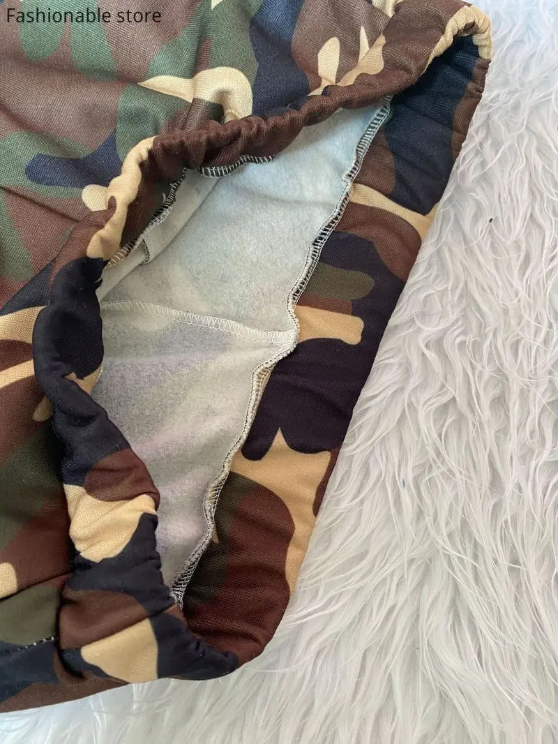 

Women Camouflage Stitching Thick Casual Harem Pants Female Drawstring Elastic High Waist Trousers