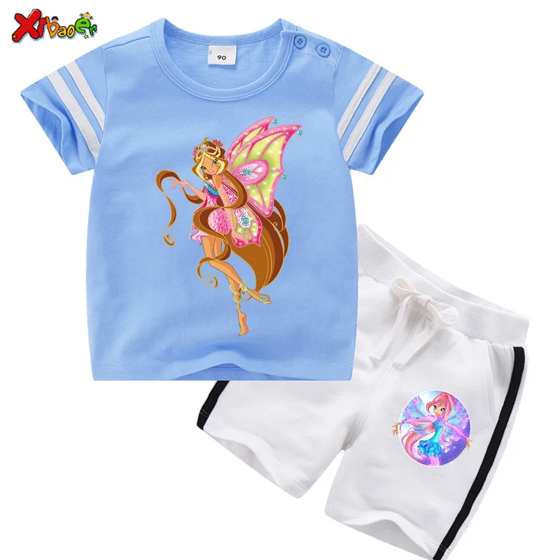 

Спортивный костюм для девочек, комплект летней одежды для маленьких девочек, с бабочками