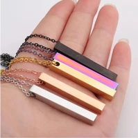 stainless steel square vertical strip bar pendants necklaces for carving diy custom logo name mirror polished strip necklace