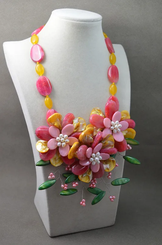 Prezzo Nuovo Design Unico AA Perla Conchiglia Pietra Preziosa Collana Di Fiori Fatti A Mano Multicolore Genuina Perla D'acqua Dolce Giada Agata Gioielleria Raffinata