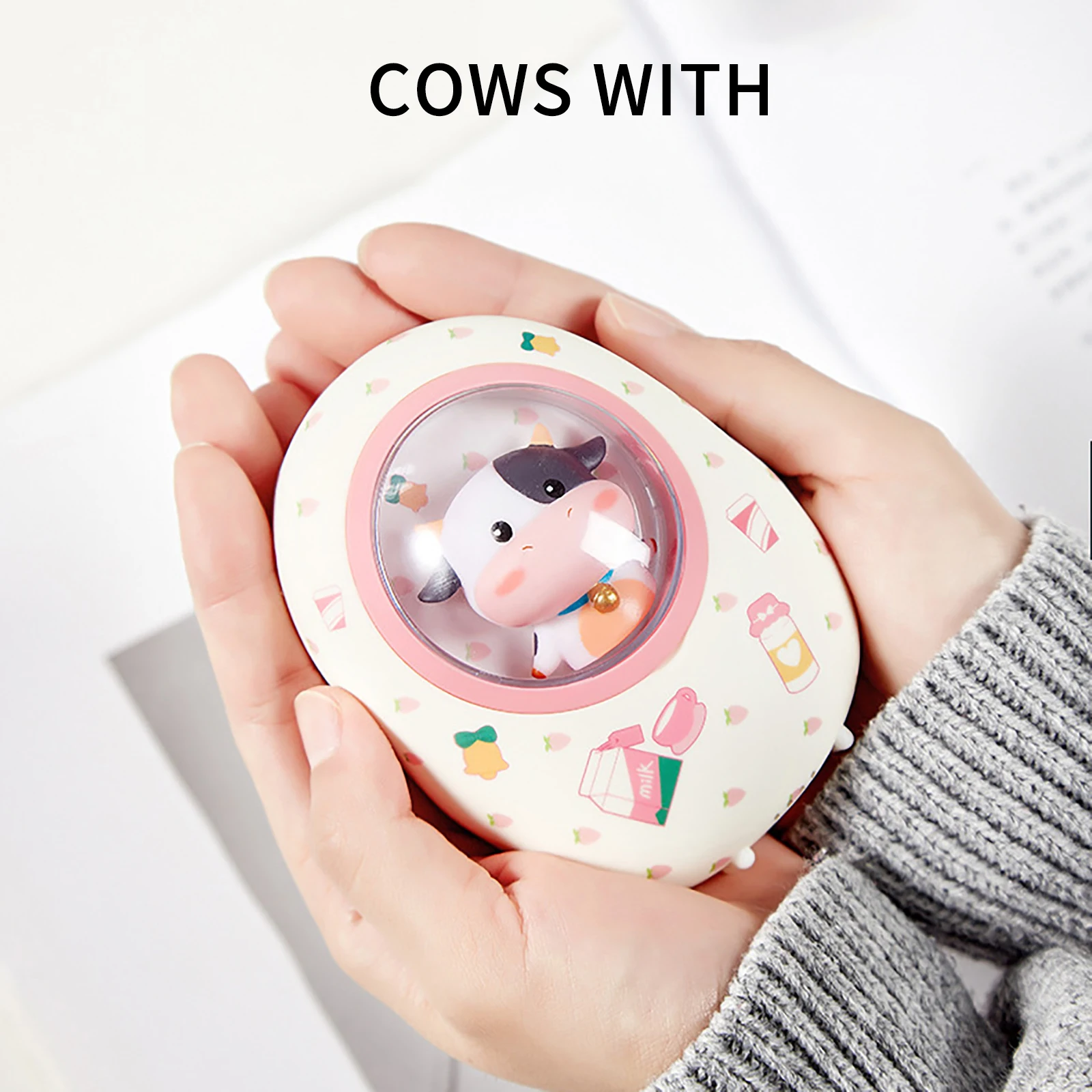 

5000mAh Winter Portable USB Hand Warmer Double-Sided Quick Heating Cute Cartoon Cow Mobile Power Hands Warmer