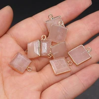 natural stone square shape pink crystal semi precious pendant charms for jewelry making diy necklace earring accessories