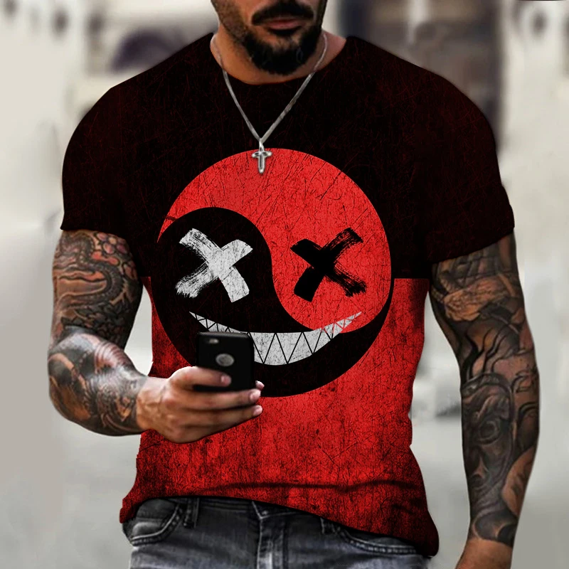

New Smiling Face Men's T-shirts Two-tone 3d T-shirt Summer Fashion Tops Daily Casual Short-sleeved High Street O-neck Streetwear
