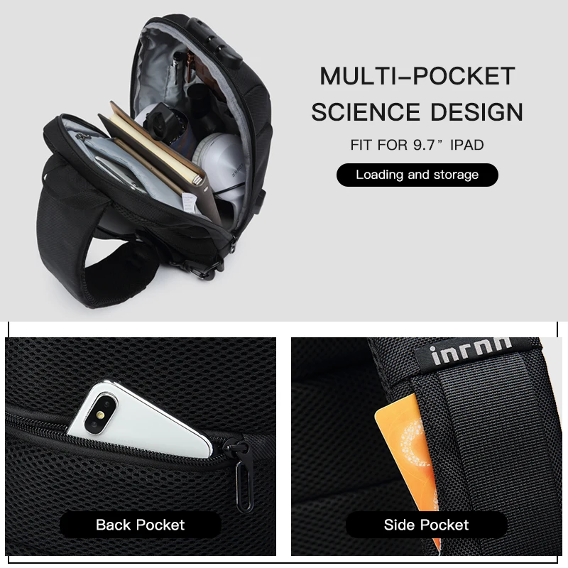 Нагрудная сумка inrnn Мужская, многофункциональная, водонепроницаемая, с USB-зарядкой и защитой от кражи от AliExpress WW