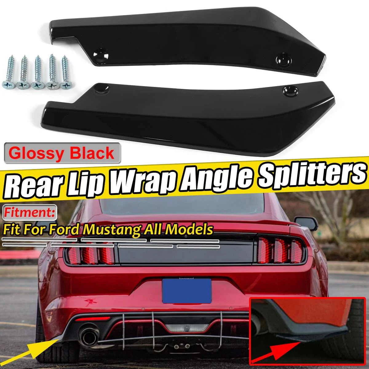 Bright Black 2pcs Universal Car Rear Bumper Diffuser Protector Lip Splitters For Ford For Fiesta MK7 19+ For Mustang For Focus