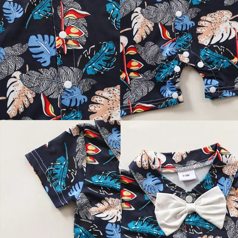 

Summer Baby Boy Gentleman Rompers Clothes Newborn Boys Fashion Printed Short Sleeve Shorts Clothing Jumpsuit With Tie