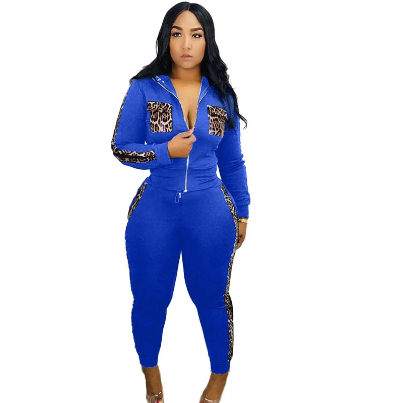 Женский спортивный костюм из двух предметов топ на молнии с леопардовым принтом