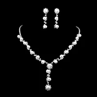 faux pearl choker necklace long drop dangle earrings bride wedding jewelry set elegant dangle drop earrings makes you look more