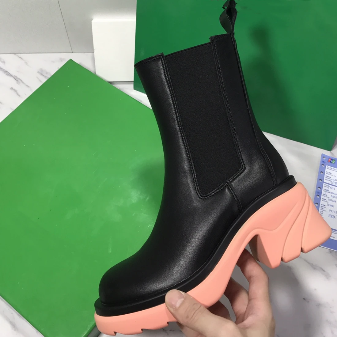 

2021 New Top Qulaity Women Chunky Ankle Boots Fashion Thick High Heels Platform Black Shoes Woman Dress Party Long Boots 35-44