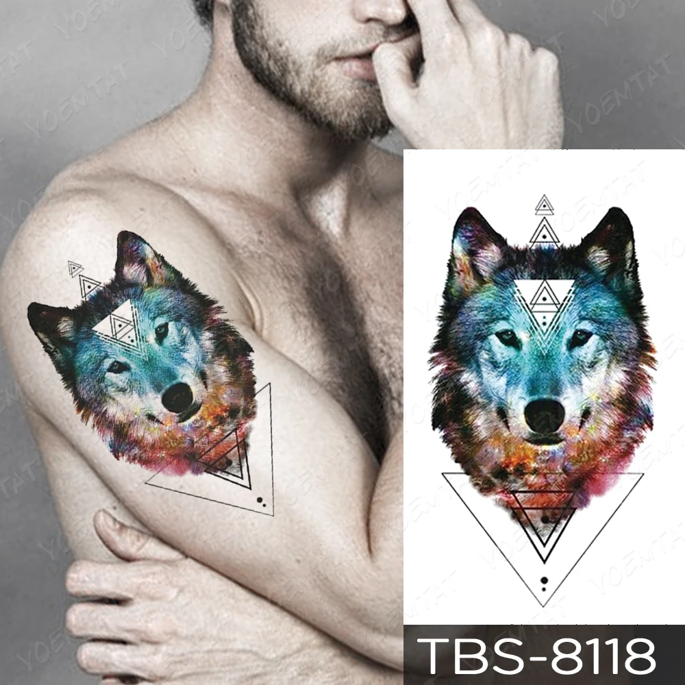 

Lobo Temporary Tattoo Sticker Realistic Wolf Lion Tiger Black Blue Tato Arm Shoulder Men Women Glitter Kids Fake Tatu Body Art