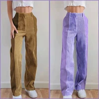 women street high waist corduroy pants stitching straight trousers teens streetwear casual pants spring women loose pants