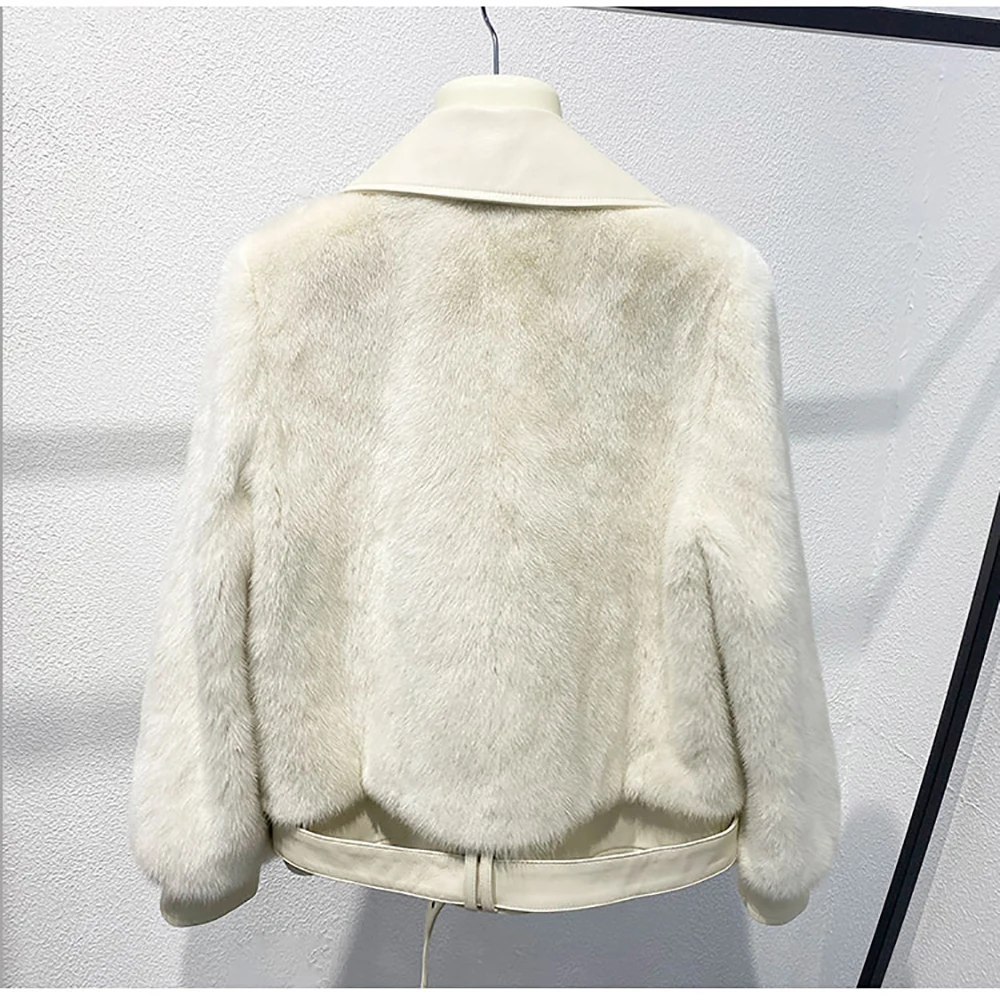 TOPFUR Fashion Real Mink Fur Genuine Sheepskin Leather Motorcycle Jacket 2021 Winter New Women's Whole Skin Mink Fur Coat